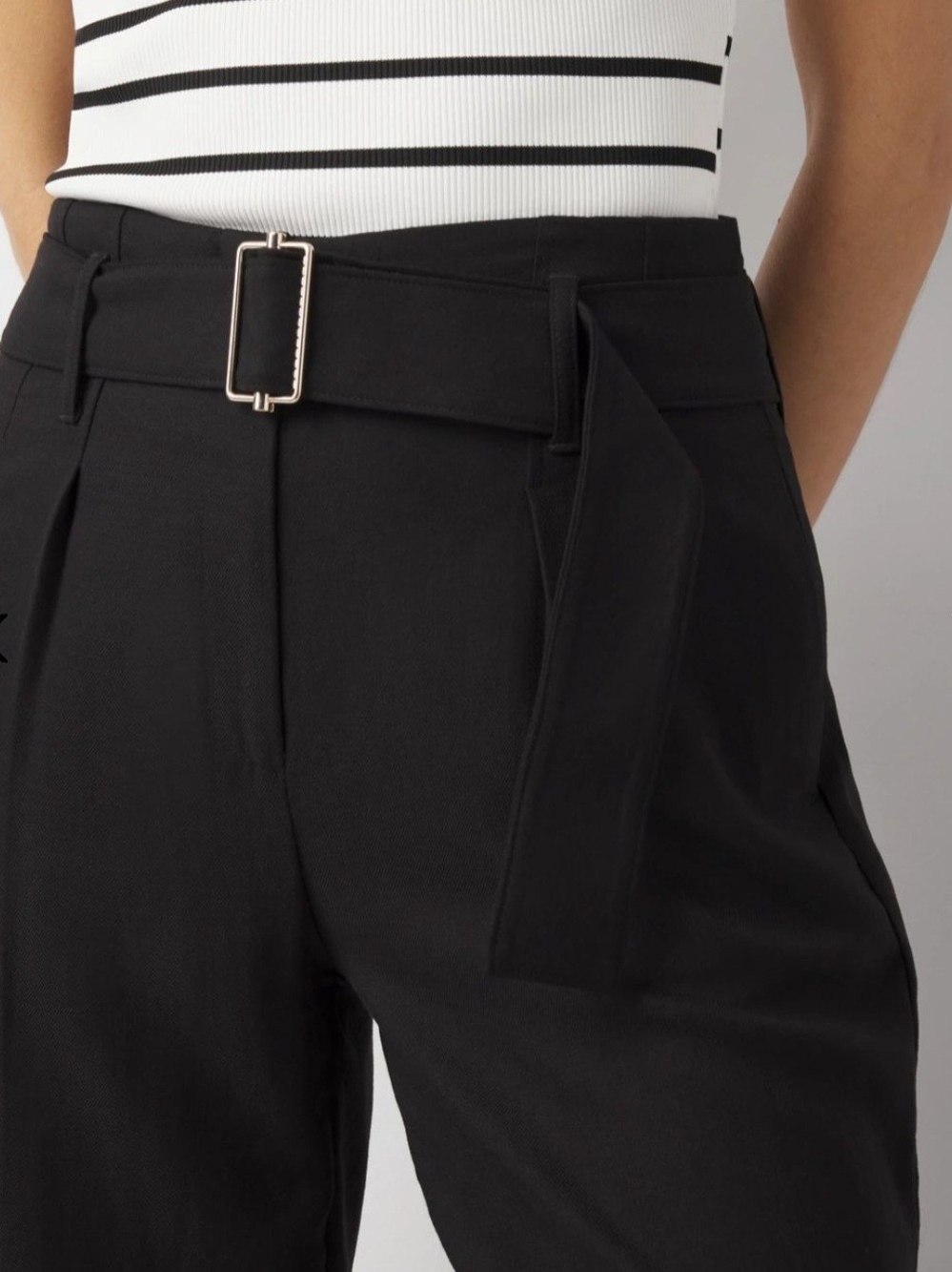 White House Black Market Black Wide-Leg Belted Trousers Size 12 NWT - Picture 3 of 6